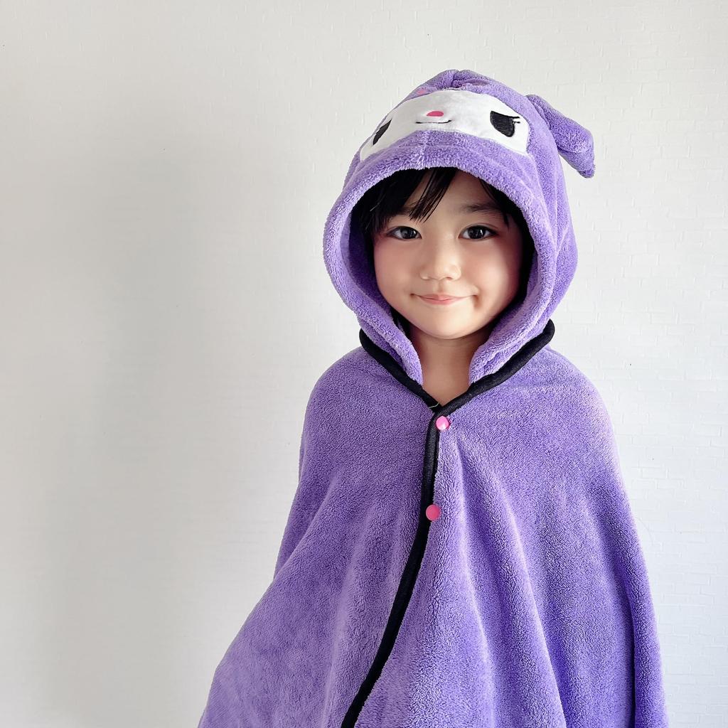 Skater Hooded Bath Kuromi and 108cm X 92cm Moisture-Wicking, Quick-Drying Poncho, Sanrio, (BPO1-A)