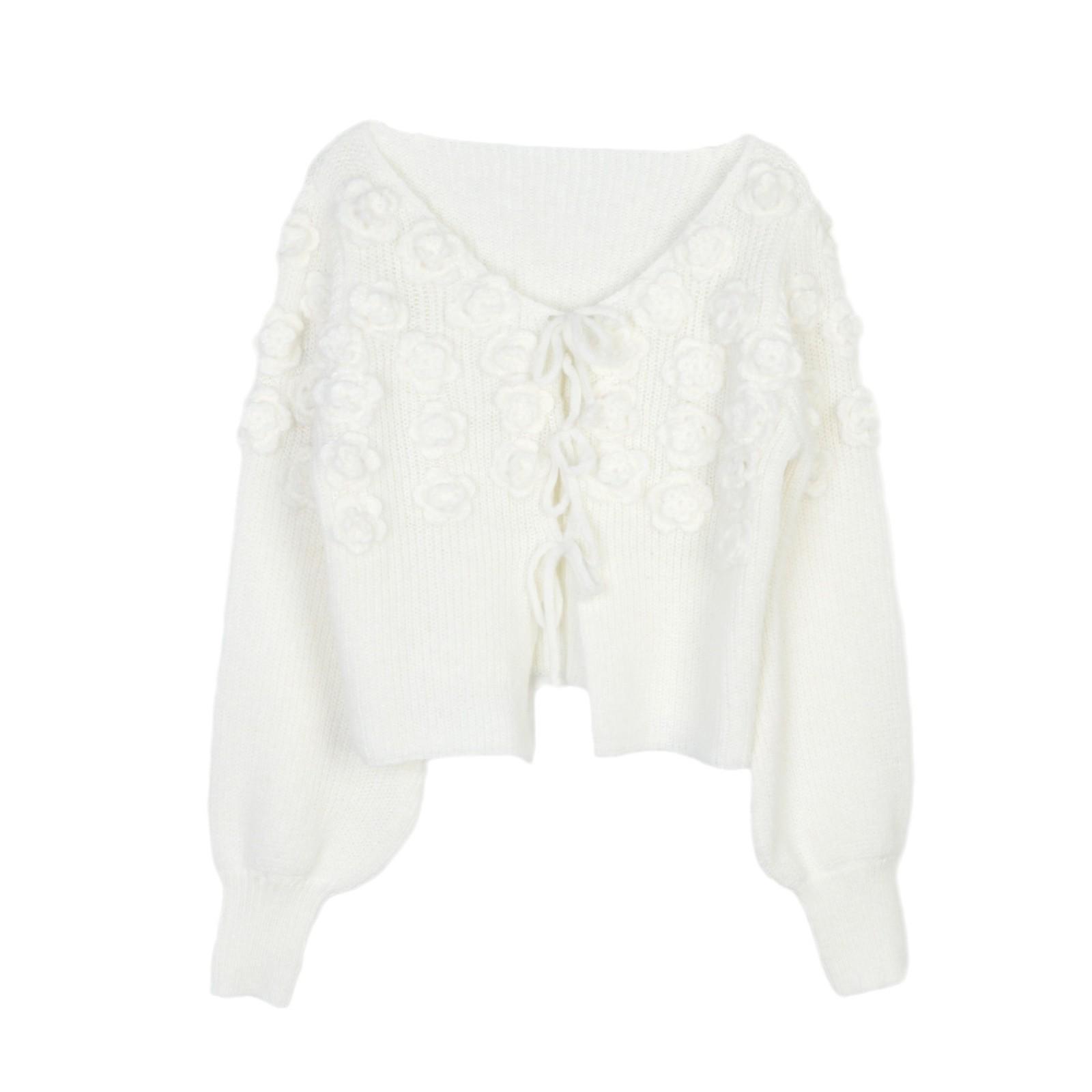 

Шикарный вязаный крючком свитер с V-образным вырезом в французском стиле ручной работы для женщин - Коллекция осень/зима S