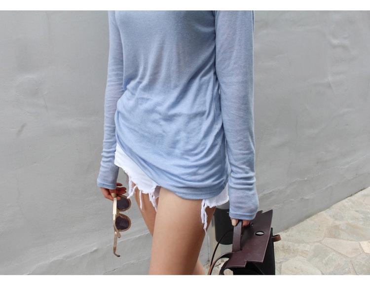 Light Blue Sheer Long Sleeve Casual T-shirt for Women – Sexy and Comfortable