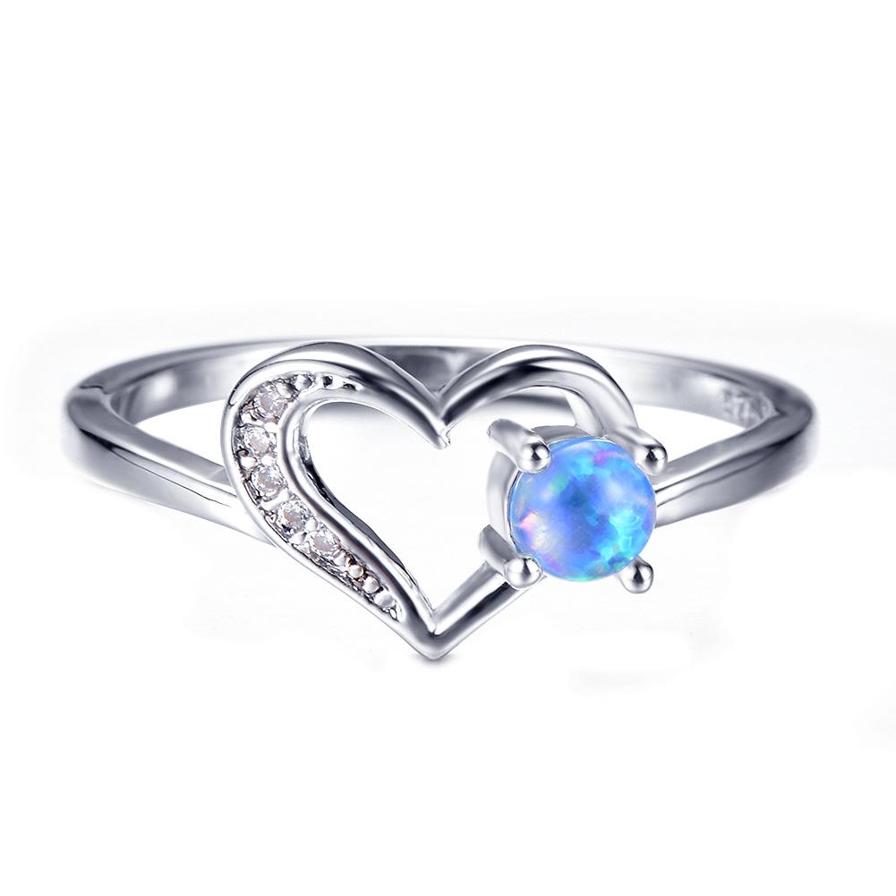 Minimalist style circular white blue purple hollow peach heart womens versatile ring