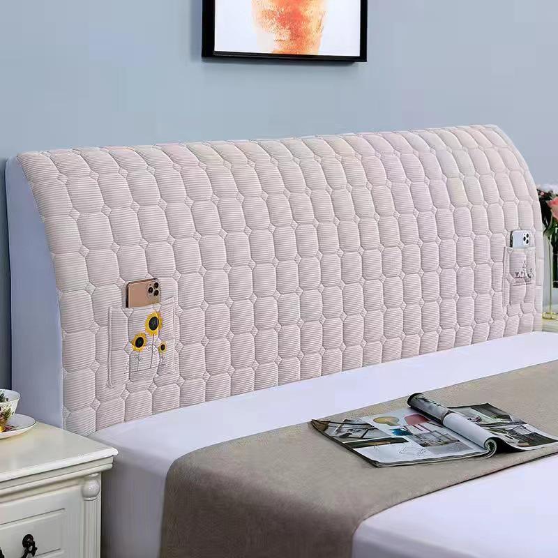 Modern Quilted Corduroy Upholstered Headboard Cover with Backrest
