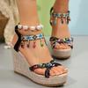 Bohemian Tassel Wedge Heel Sandals for Women Summer 2025 Printed Braided Gladiator Sandals Woman Chunky Platform Sandalias Mujer