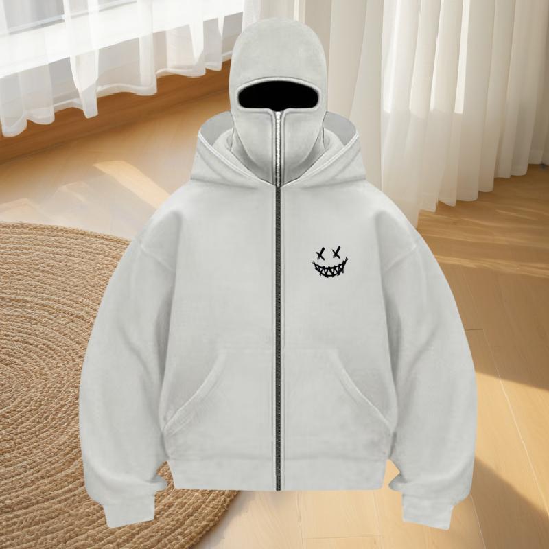 Men's Fashion Fitness Street Designer Hoodie Zipper Hoodie Loose Masked Sweatshirt Women's Fashionable Double Cap Double Collar