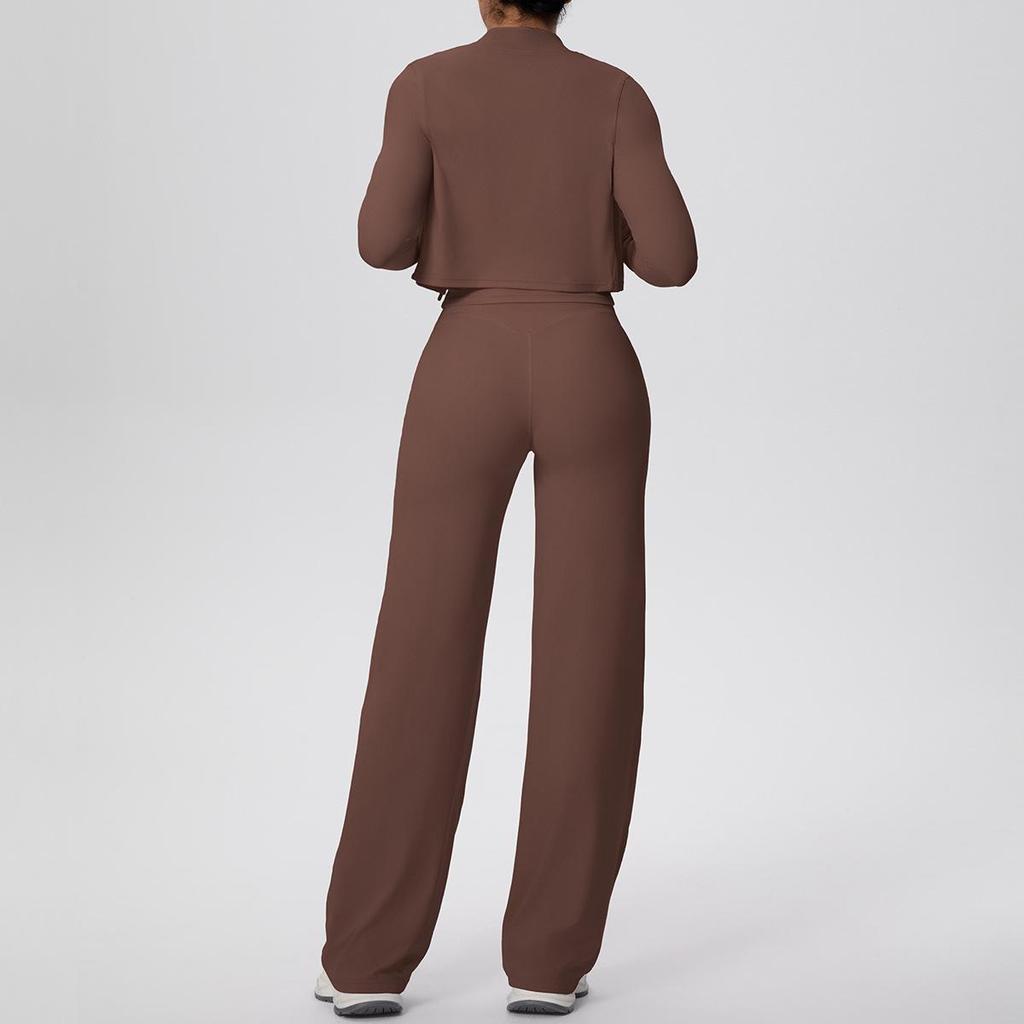 Women's High-Waisted Yoga Set: I-Beam Vest, Wide-Leg Pants, Skin-Friendly Sports Zipper Jacket