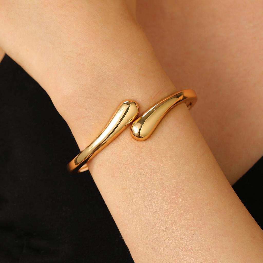 DIEZI Retro Vintage Water Drop Choker Necklace Bangle Ring Set For Women Punk Geometric Gold Color Metal Bangles Jewelry Set