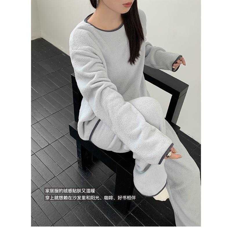 

2 минималистичных комплекта пижамы-пуловера из снежного велюра, осенне-зимний новый тонкий велюровый свободный домашний костюм-двойка, велюровый женский One size