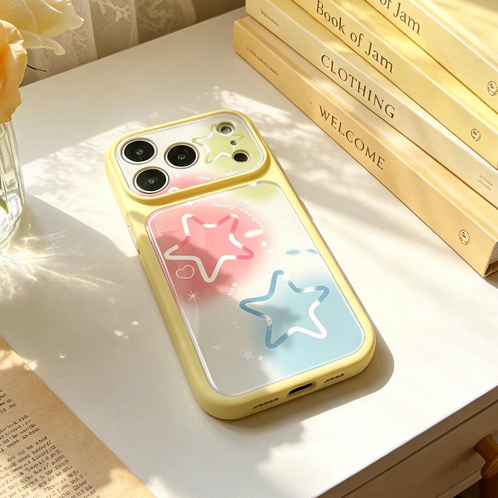 Ins Colored Stars Apply To Apple 16Pro Silicone Imitation Glass iPhone17 Protective Case 15 Mobile Phone Case 17pm