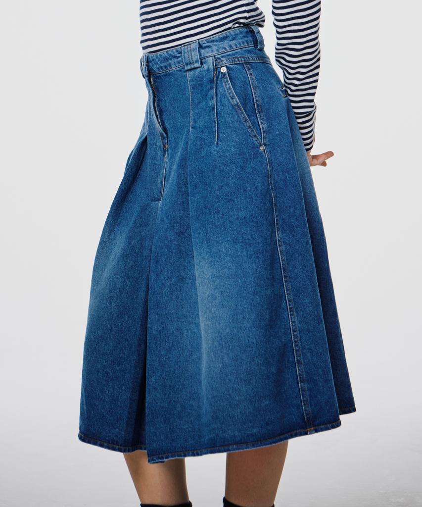 Opeundoeoseutyudio Half Plaid Denim Skirt Navy