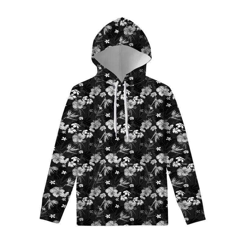 Men Clothing New In Hoodies & Sweatshirts Black Rose Pattern Harajuku Sweatshirts 3D Animal Flower Goth Loose Pullover Sportwear