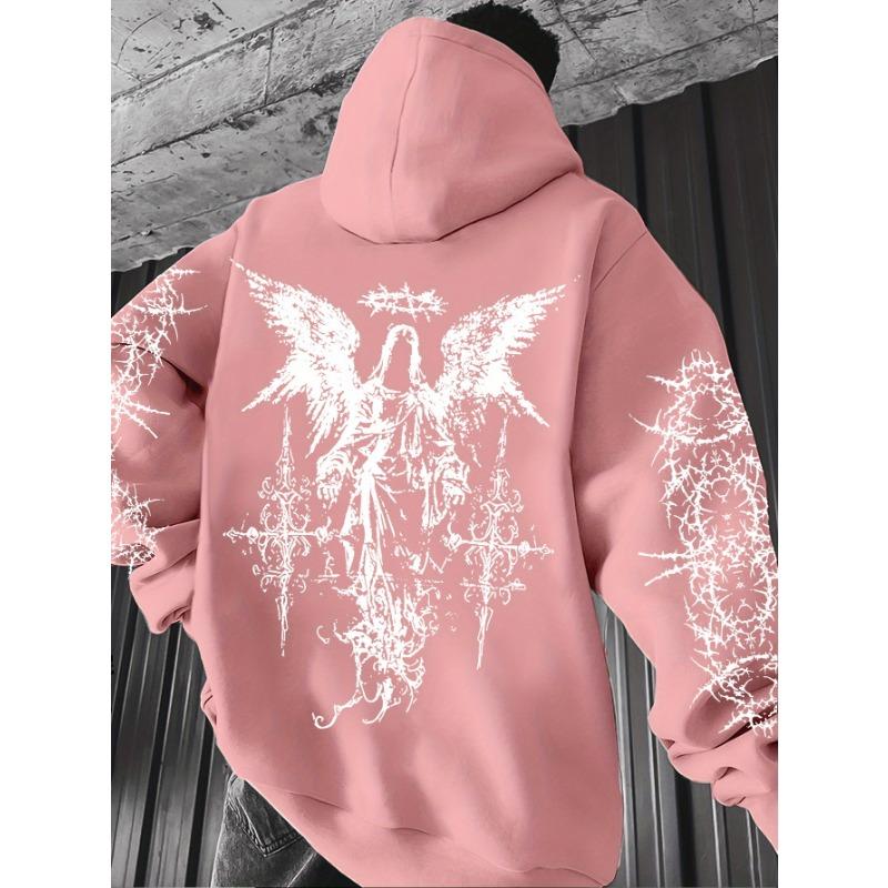 Felpa con cappuccio da uomo Elemento Angelo Stampa Spina Graffiti Stile Streetwear Hip-Hop Punk