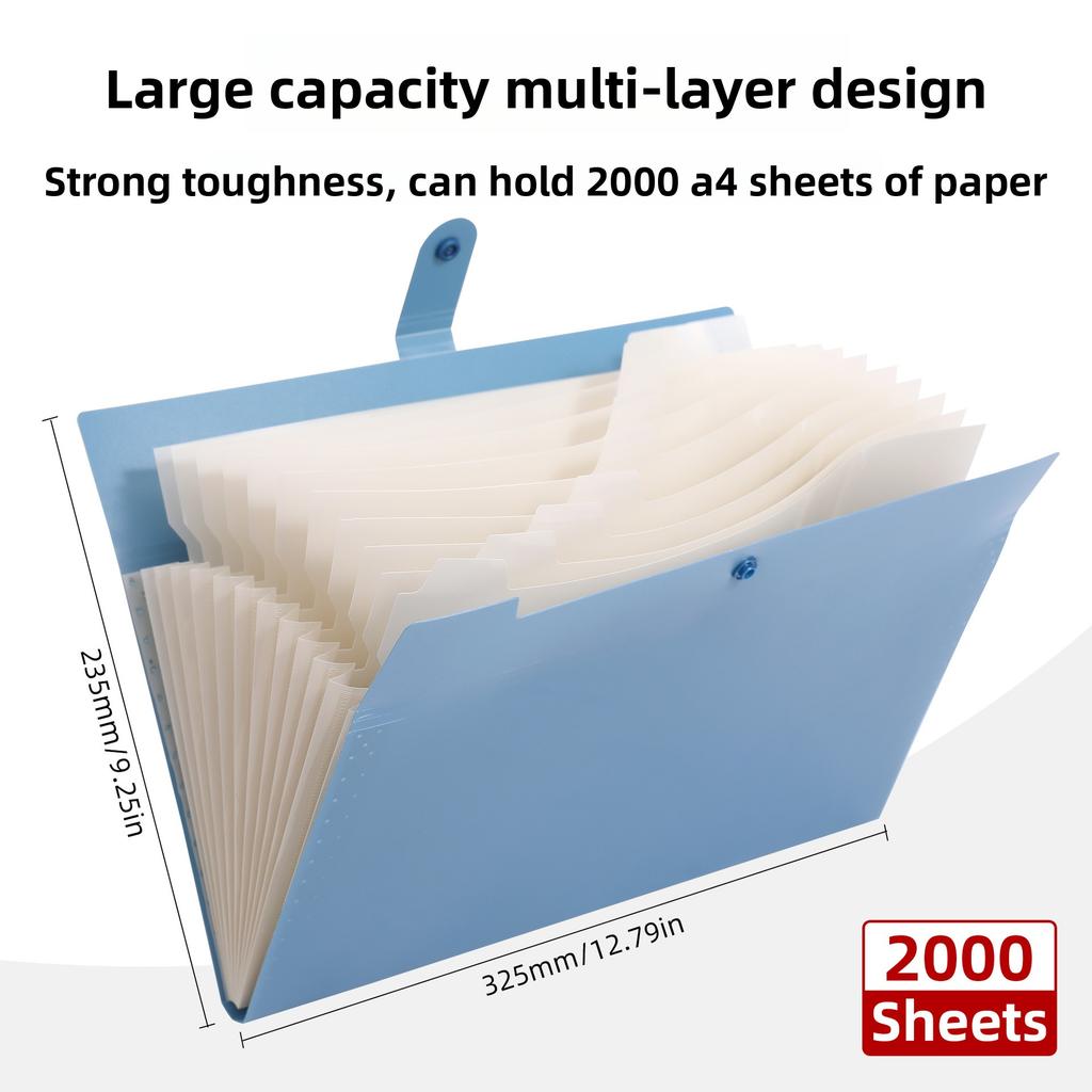 A4 Macaron-Colored PP Accordion Folder Solid-Color Cross-Border 12-Compartment Classified Document Holder Student Exam Paper