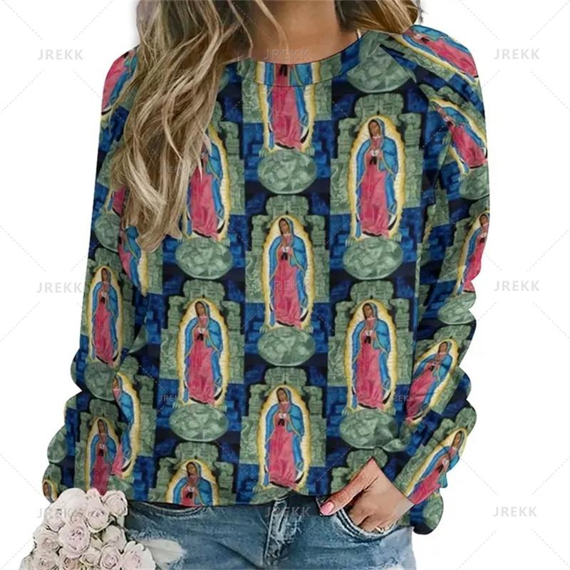 Vintage 3D tisk Německý Diego De Guadalupe Mikiny Panny Marie Pro ženy Unisex Móda Streetwear Mikiny s kulatým výstřihem Top