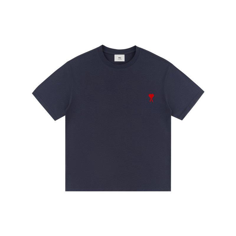 

Чоловіча бавовняна футболка AMI Youth з вишивкою, круглий виріз, коротким рукавом - Повсякденна вулична мода S (90-110 lbs) темно-синього кольору