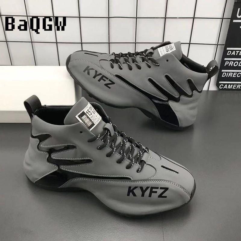 Mode Outdoor-Mode Herrenschuhe Sport Farb-Patchwork Laufschuhe Klobige Freizeitsneaker Leder Wasserdicht Erhöhte Plateau-Sneaker