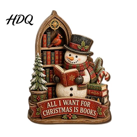 Reading Figure Ornaments 2D Flat Wooden Christmas Tabletop Sign Gnome Nutcracker Snowman Santa Claus Unique Gifts for Readers Gingerbread Man