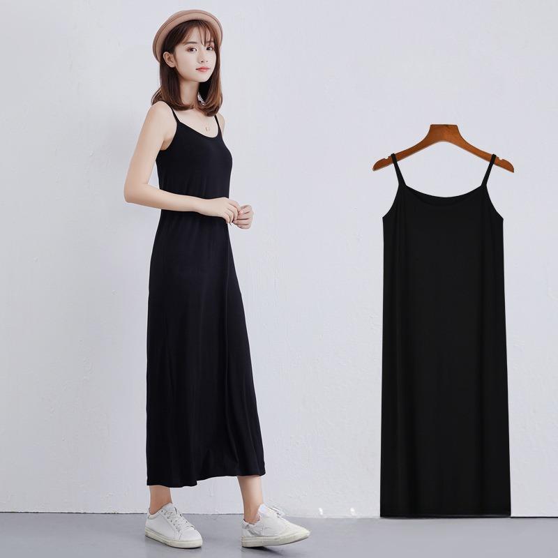 Summer Basics Clothing for Women Casual Solid Color Round Necked Dress Bodycon Sleeveless Dresses High Waist Dress Undergarment Nightwear for Female