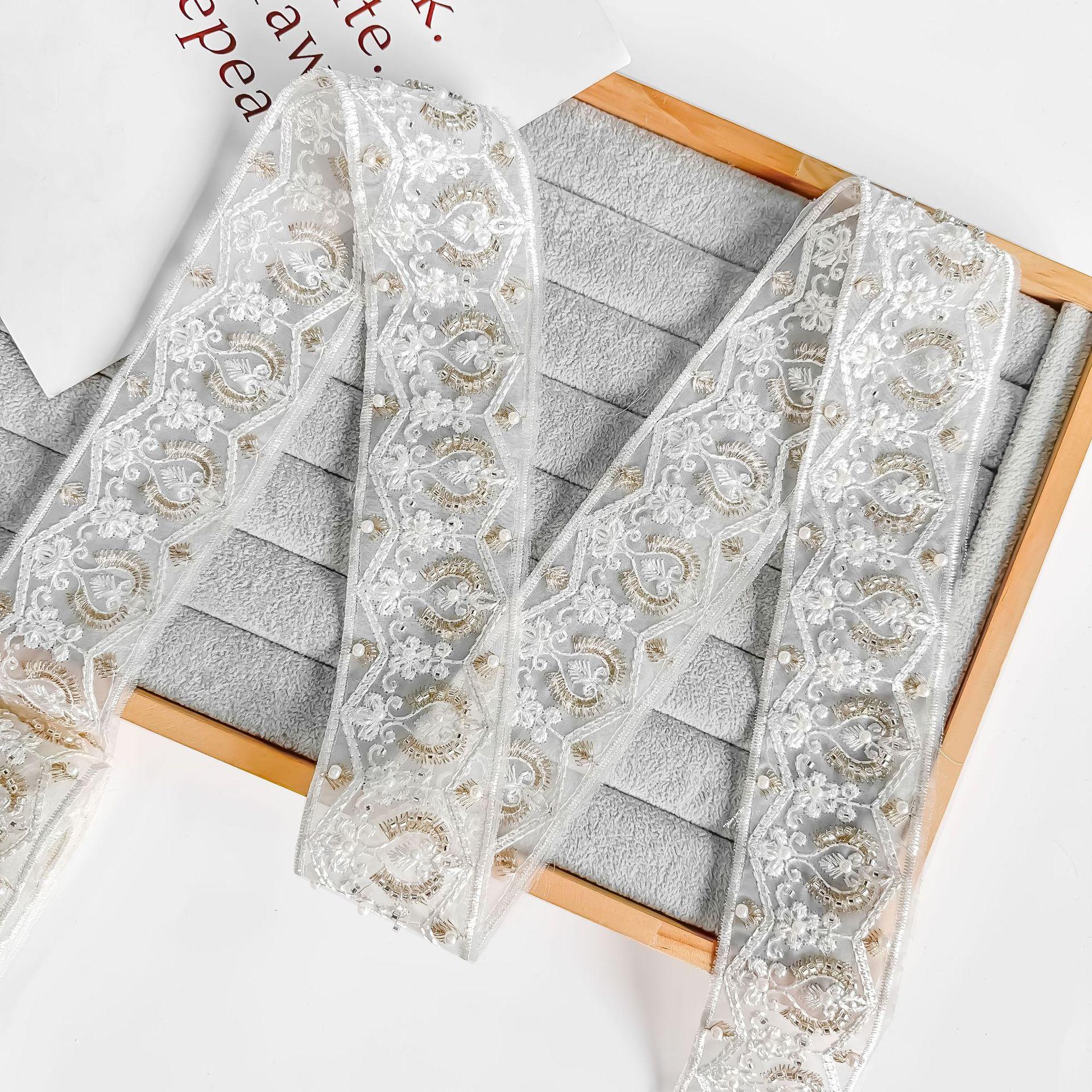 

5.5Cm Exotic Style Handmade Beads European Heel Yarn Embroidery Barcode Clothing Cuffs Collar Decorative Lace Accessories T3059 white one size