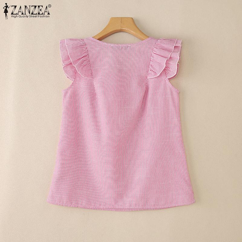 ZANZEA Women Casual V-Neck Summer Sleeveless Stripe Tank Tops