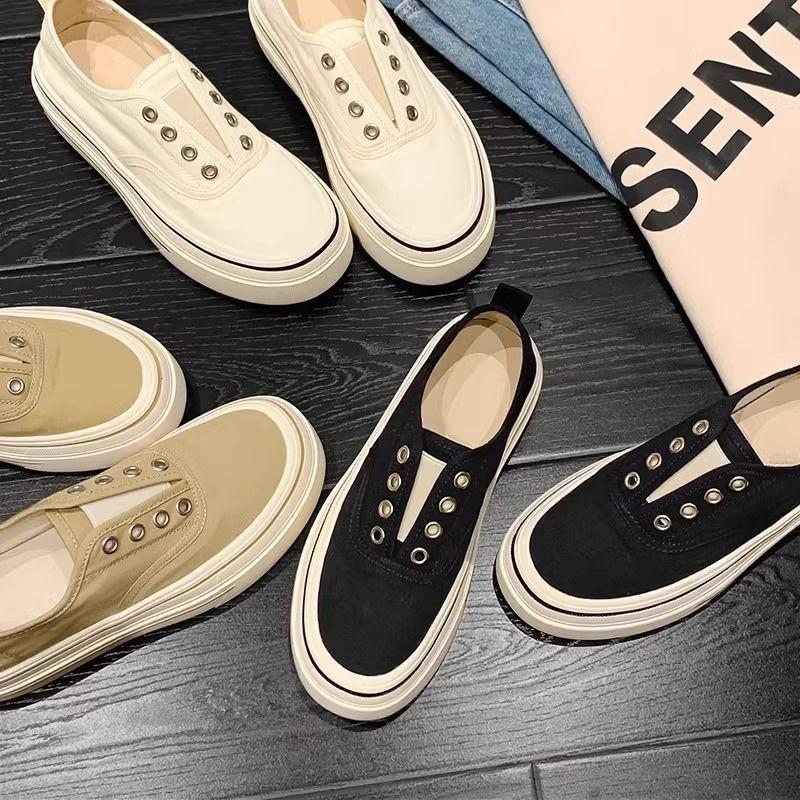 Wear Canvas Shoes Women's New Spring Breathable Casual One-pedal Single Shoes Platform White Board Shoes
