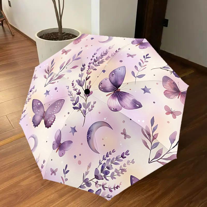 1PC Butterfly Flowers Umbrella-8-Rib Reinforced, Automatic Open, Lightweight & Durable, Fashion Accessory for Outdoor, J0367