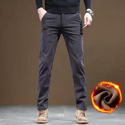 Winter Fleece Warme Cordhose Herren Business Mode Slim Fit Stretch Verdicken Grau Khaki Flauschig Lässige Hose Männlich