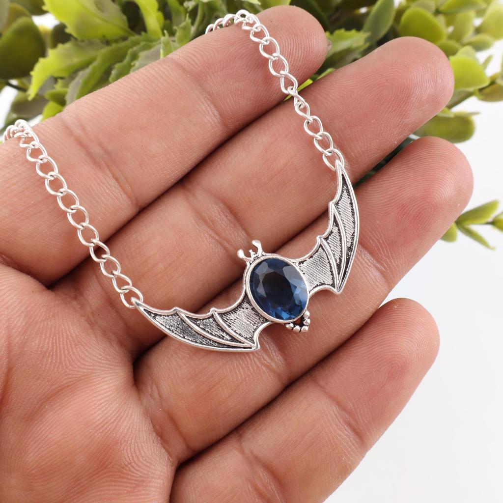 London Blautopas Edelsteinschmuck, 925 Massiv Sterling Silber Anhänger, Handgefertigter Böhmischer Anhänger zum Verschenken