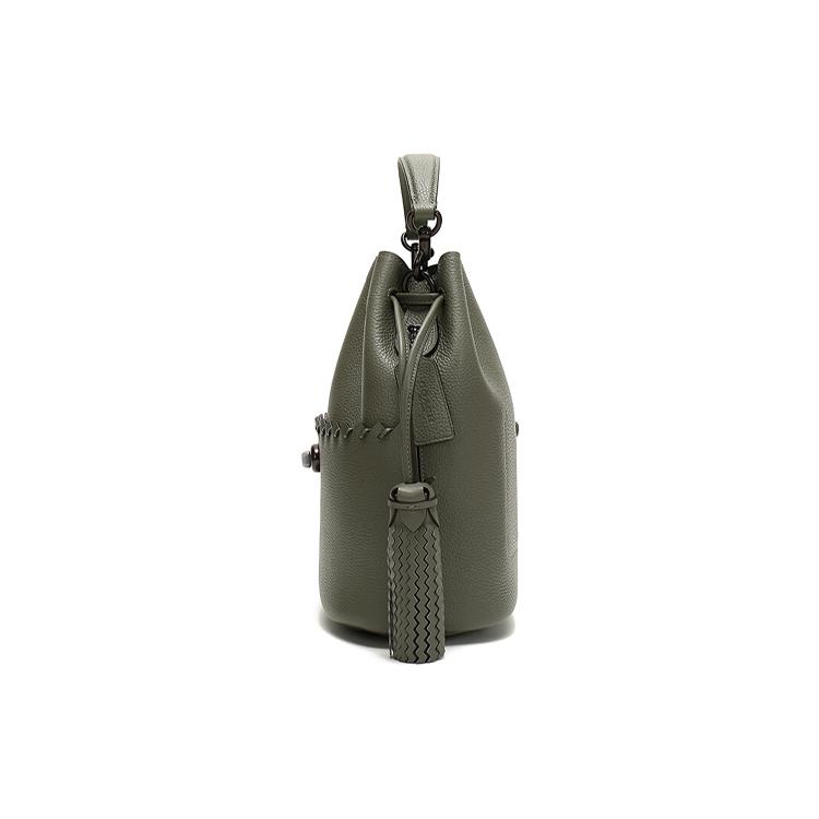 COACH Lora Leather Drawstring Water Bucket, Fringe Bag, Handbag, Shoulder Bag Women's Green 651-V5QUF