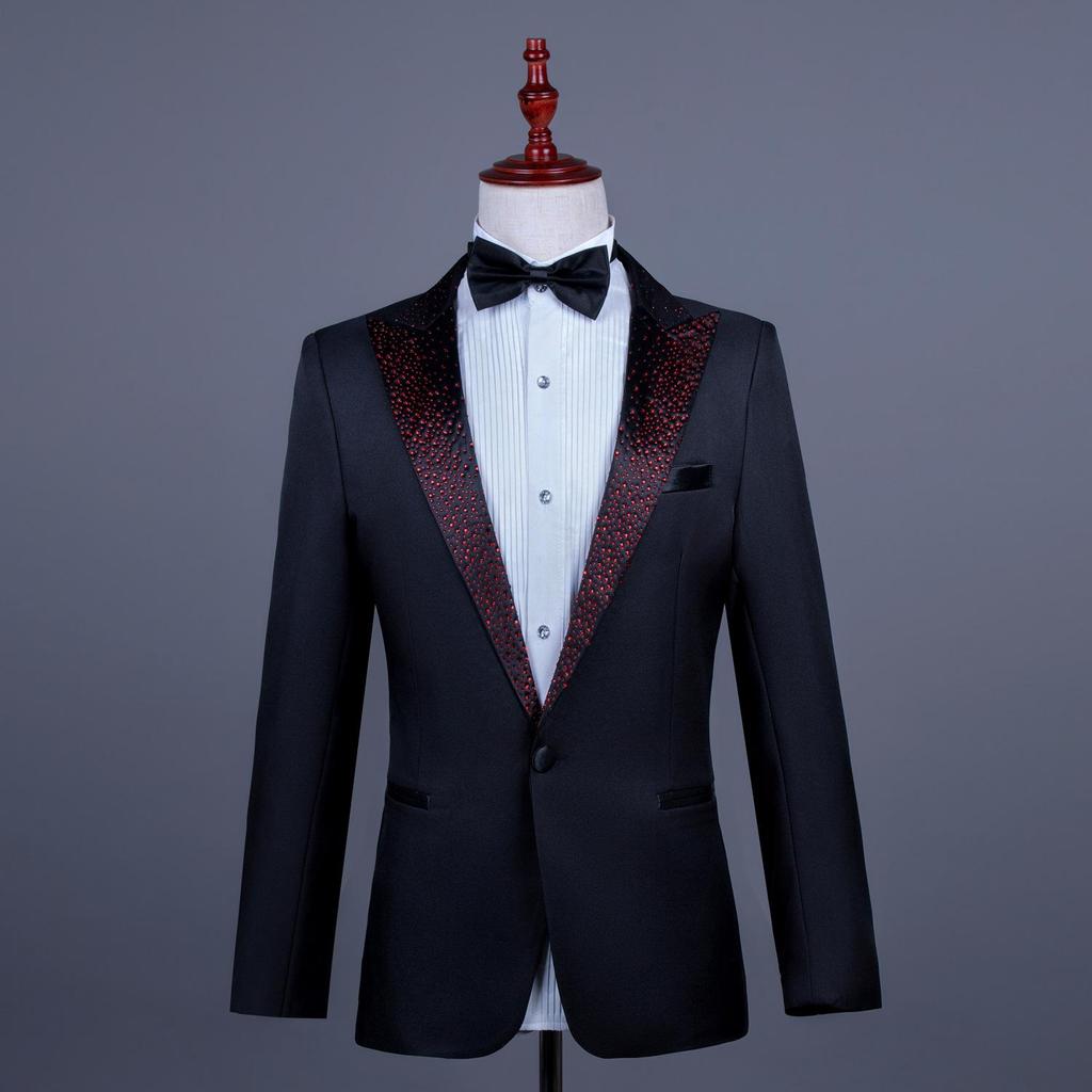 Men's Single-Breasted Rhinestone Suit Set for Banquet and Performance