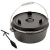 Forno holandês de acampamento de 25 cm com tampa de ferro fundido pré-temperada, também uma frigideira, panela caçarola com levantador de tampa para acampamento, culinária, churrasco, assar 4QT