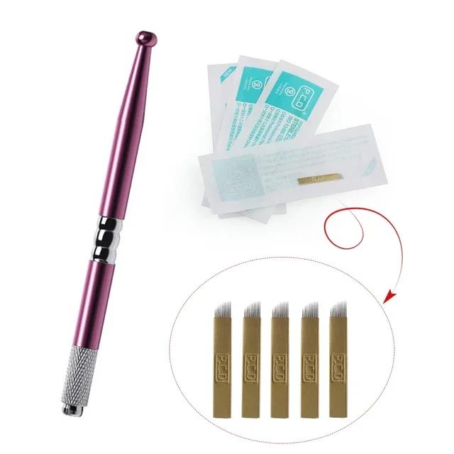 Manual Tattoo Pen Machine Permanent Makeup Eyebrow Hand Tool 3D Microblading Eyebrow Tattoo Tool Supply with 5p Tattoo Needle