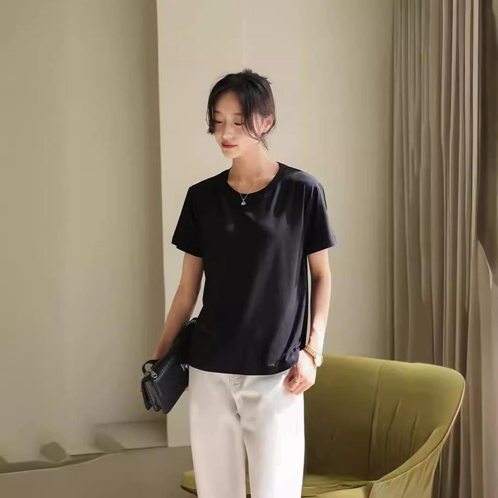 Damen Weißes V-Ausschnitt Kurzarm Sommer T-Shirt (2025), Lockere Passform, Unifarbe, Schlankes Unterhemd