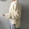 INCERUN Men Autumn Thick Woolen Knitted Pullovers Solid Color High Low Sweaters