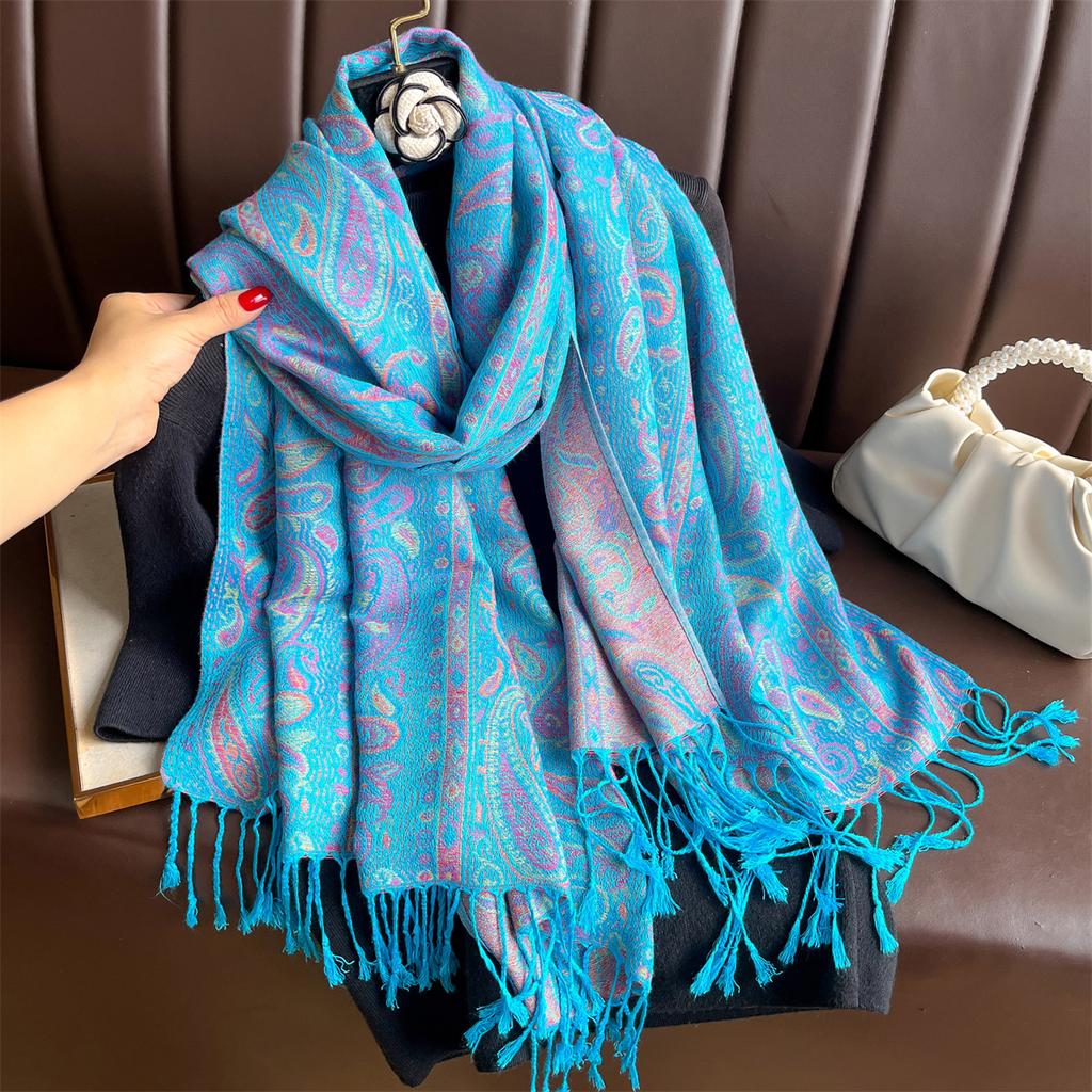 Winter Thick Warm Jacquard Scarf Outdoor Women Travel Retro Paisley Cashmere Tassel Shawl Neck Wrap Pashmina Muslim Hijab