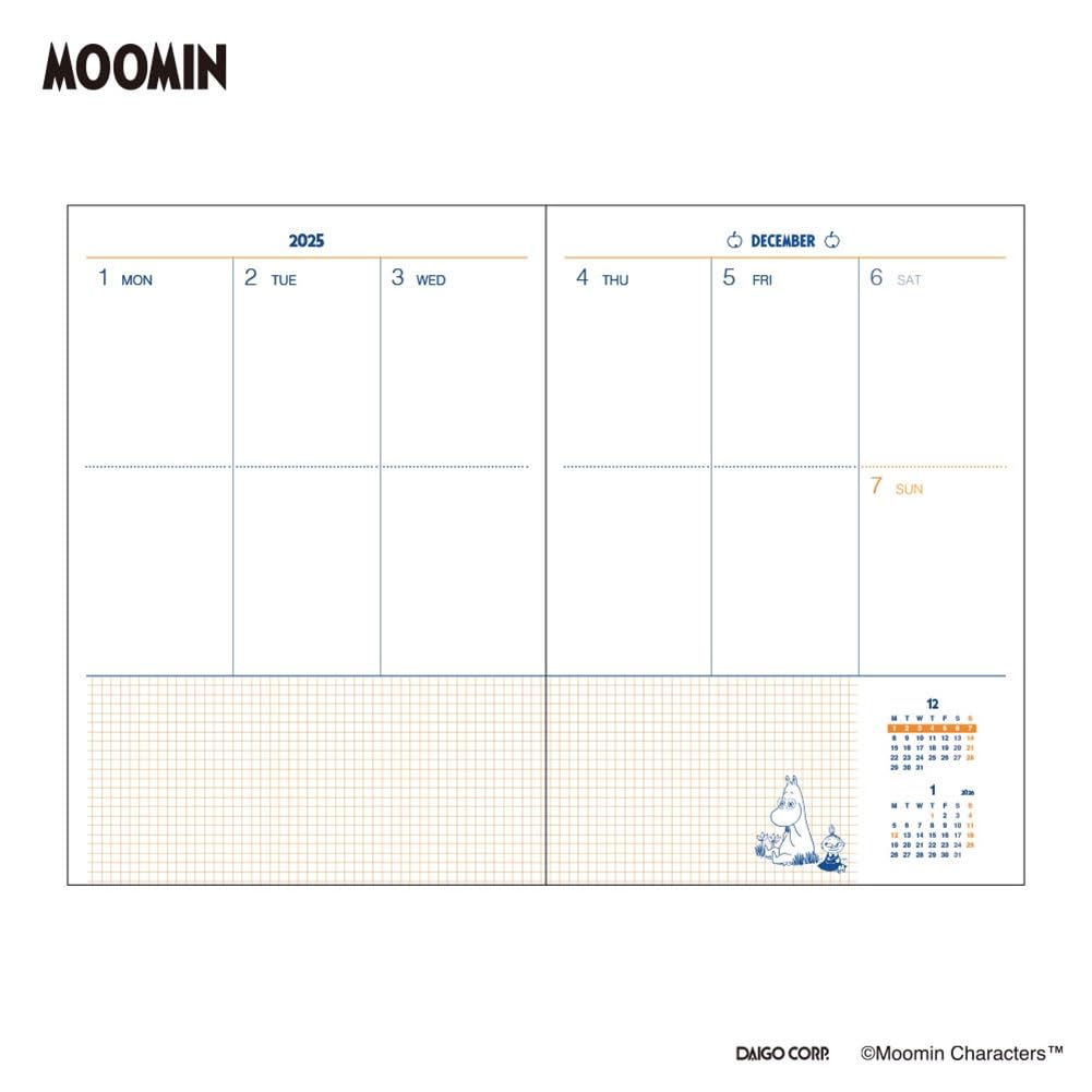 Daigo 2026 Moomin Weekly December 2025 Start Planner, Vertical, B6, Hattifatteners, Ivory, E6217,