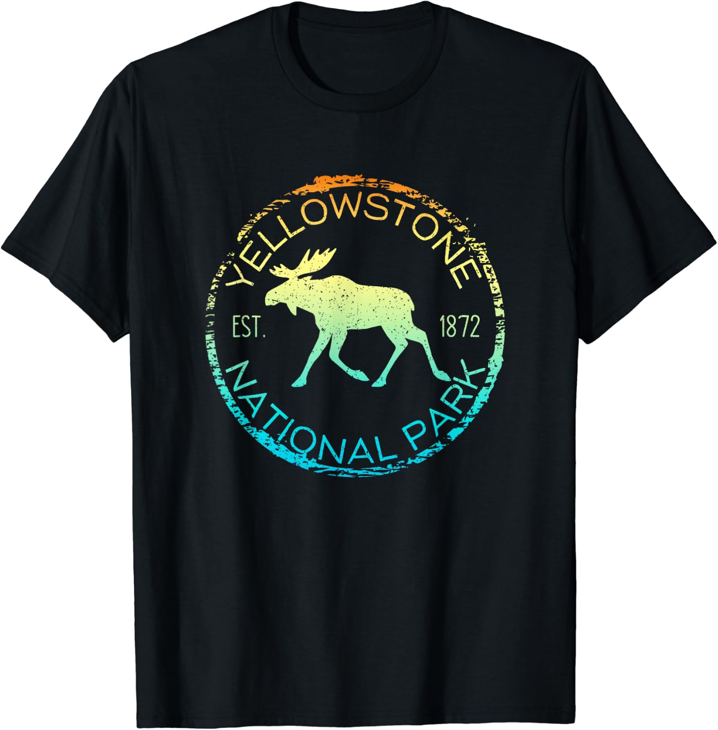 Yellowstone National Park Wyoming Retro Moose Hiker Souvenir Men T Shirt XS чёрный