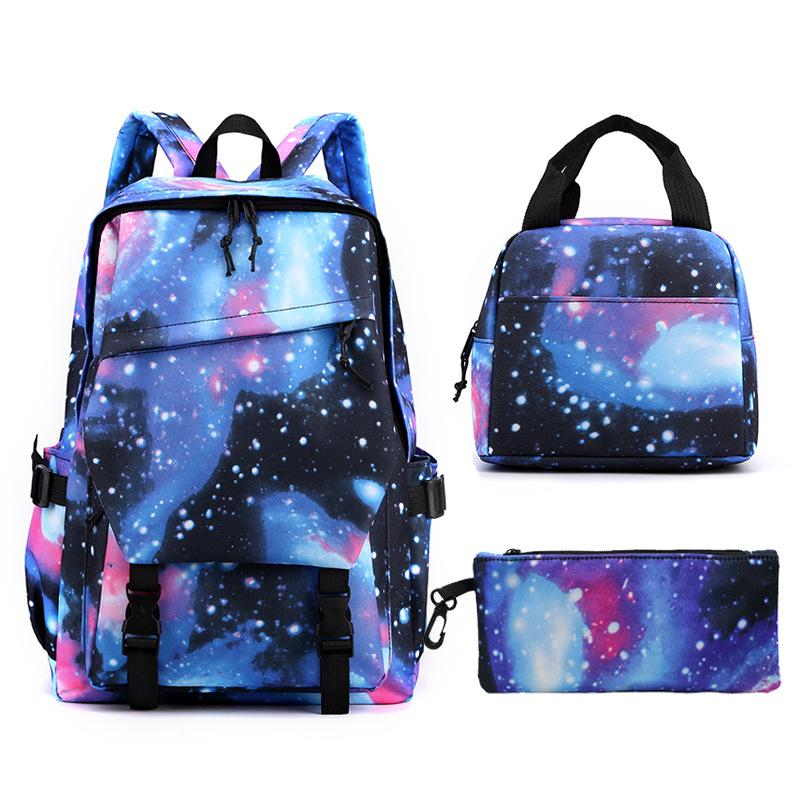 Primary And Secondary School Students Oxford Cloth School Bag Set Backpack + Lunch Bag + Pencil Case