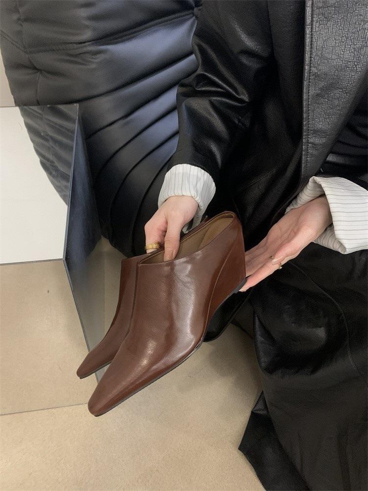 European and American bag head half slippers women's small square head wedge heel high heel sandals fashion wear thick heel lazy muller shoes
