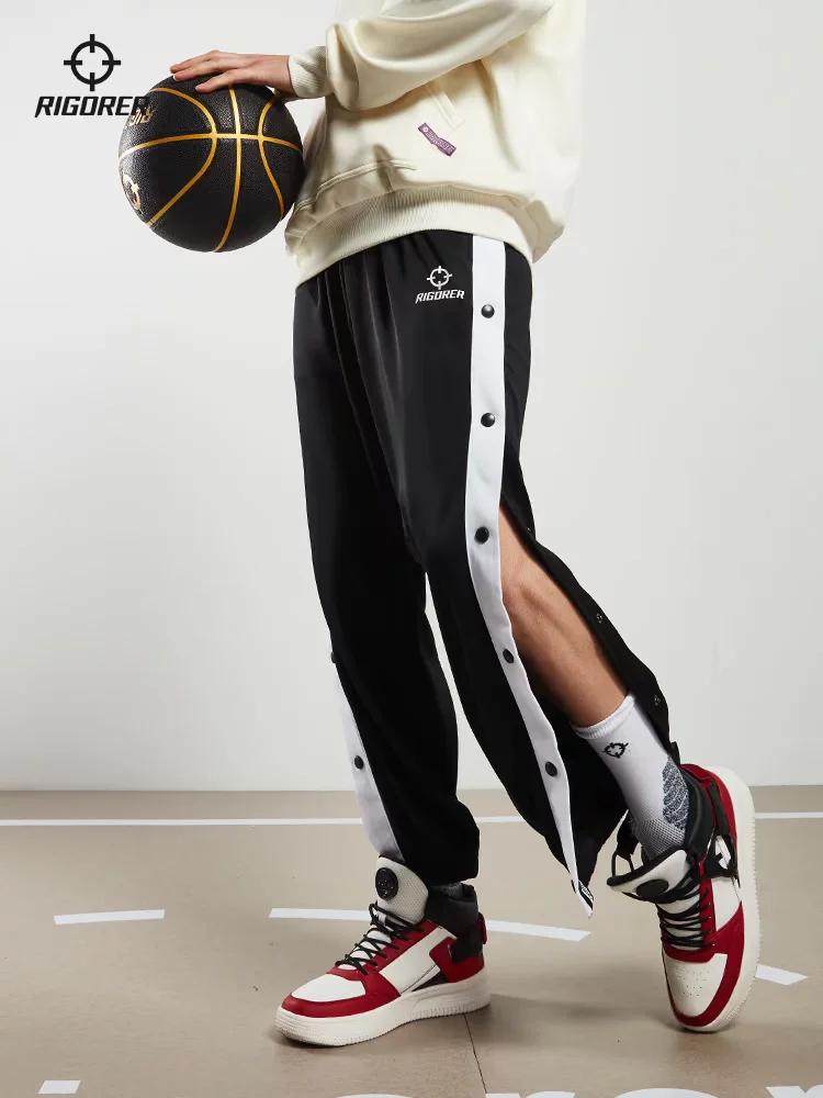 Basketball Trainings- und Wettkampfhose mit seitlichen Druckknöpfen, schnell zu öffnen, lockere Sport-Langhose für Herren