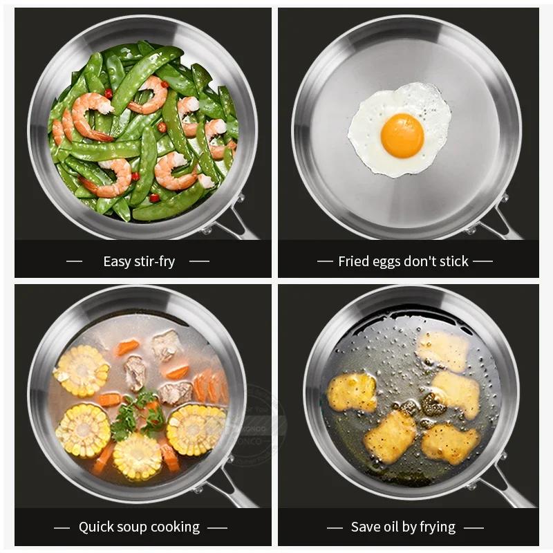 316 Stainless Steel Frying Pan 20cm Uncoated Wok Pan Non Stick Pots Household Cooking Pot Kitchen Cookware Steak Frying pan