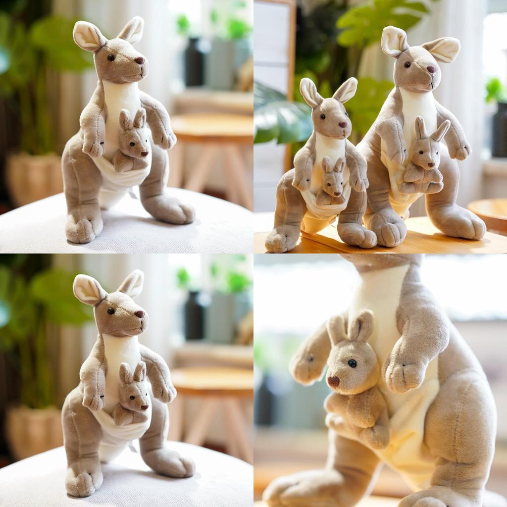 Beige Simulated Mother And Child Kangaroo Doll Plush Toy For Gift Children
