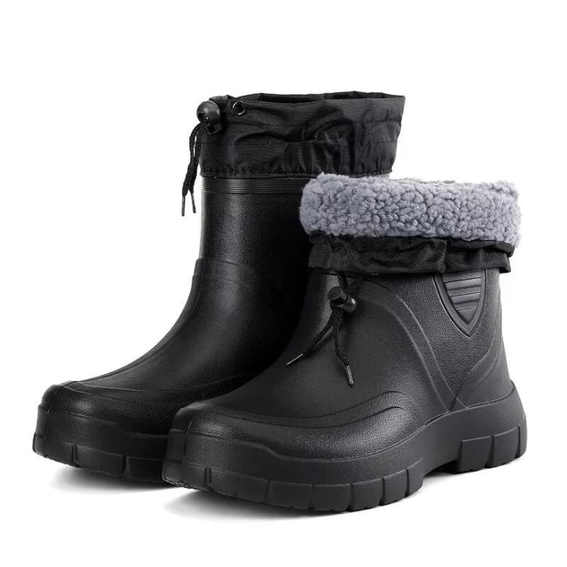 Men's Snow Boots Warm Waterproof Rain Boots Plush Anti Slip EVA Comfortable Winter Outdoor Kitchen Work Wear-resistant Men Shoes