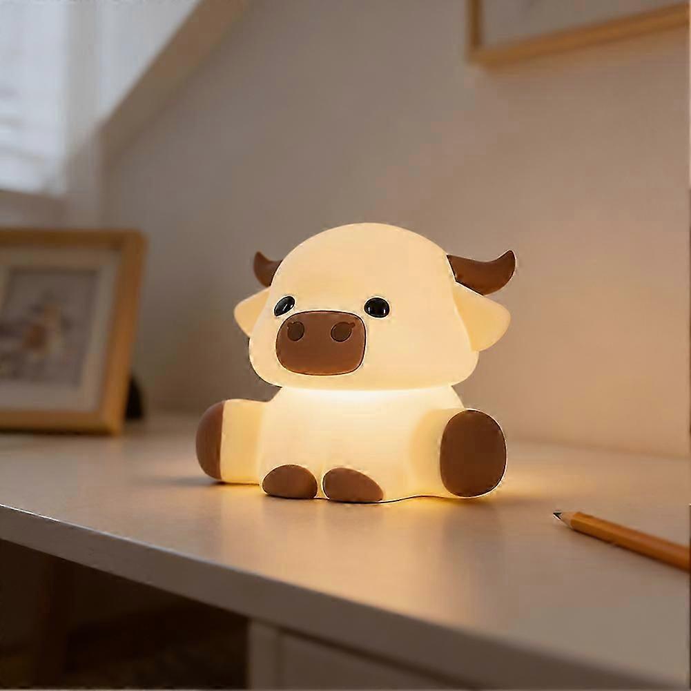 Highland-Cow Silicone Squishys LED Night Light Soft Silicone LED Touch Lamp for Kids for Breastfeeding Sleeping!ZZ51