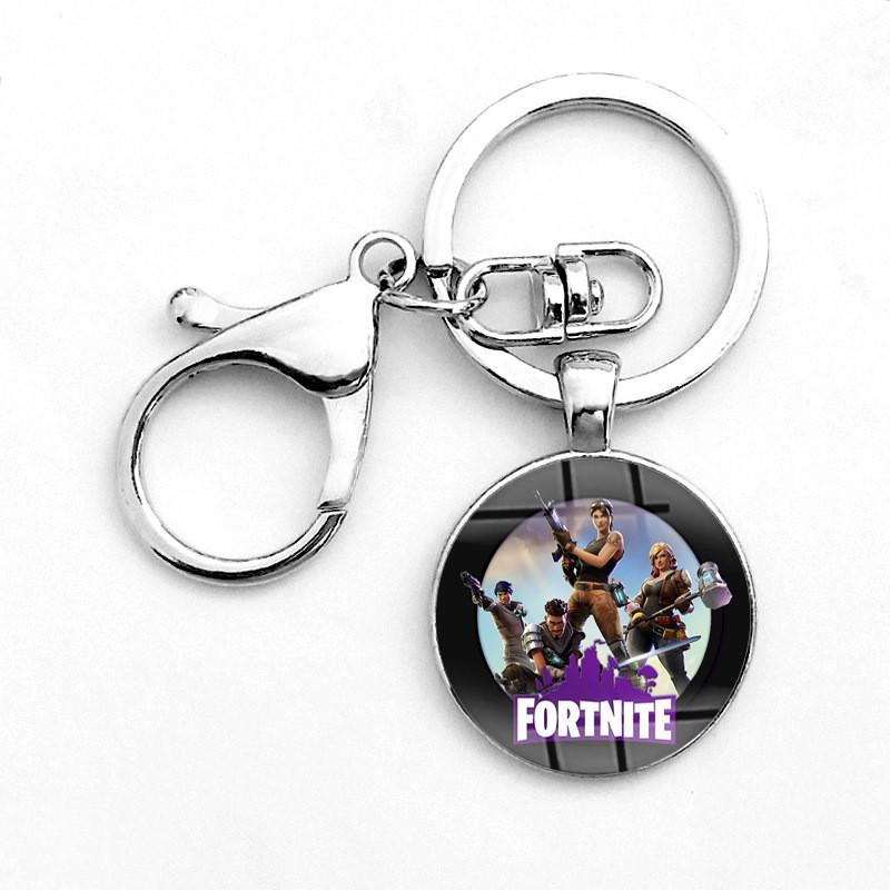Laser Printing Cabochon Fortnite Keychain Stainless Steel Key Holder Ring Key