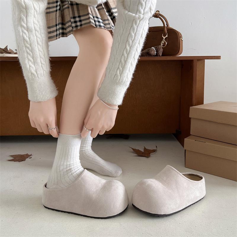 Popular Brown Retro Thick-bottomed Bag Head Dragging Women's Outer Wear 2025 New Autumn Skirt Non-slip Birken Half Slippers