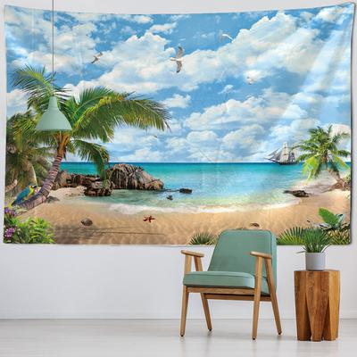 Bellissimo arazzo con paesaggio naturale appeso a parete, tappeto da picnic sulla spiaggia, tenda da campeggio, materassino per dormire, decorazione domestica
