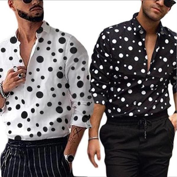 Men's Shirts Spring and Autumn Fashion Polka Dot Printing Long-sleeved Shirts Casual All-match Long-sleeved Shirts for Men