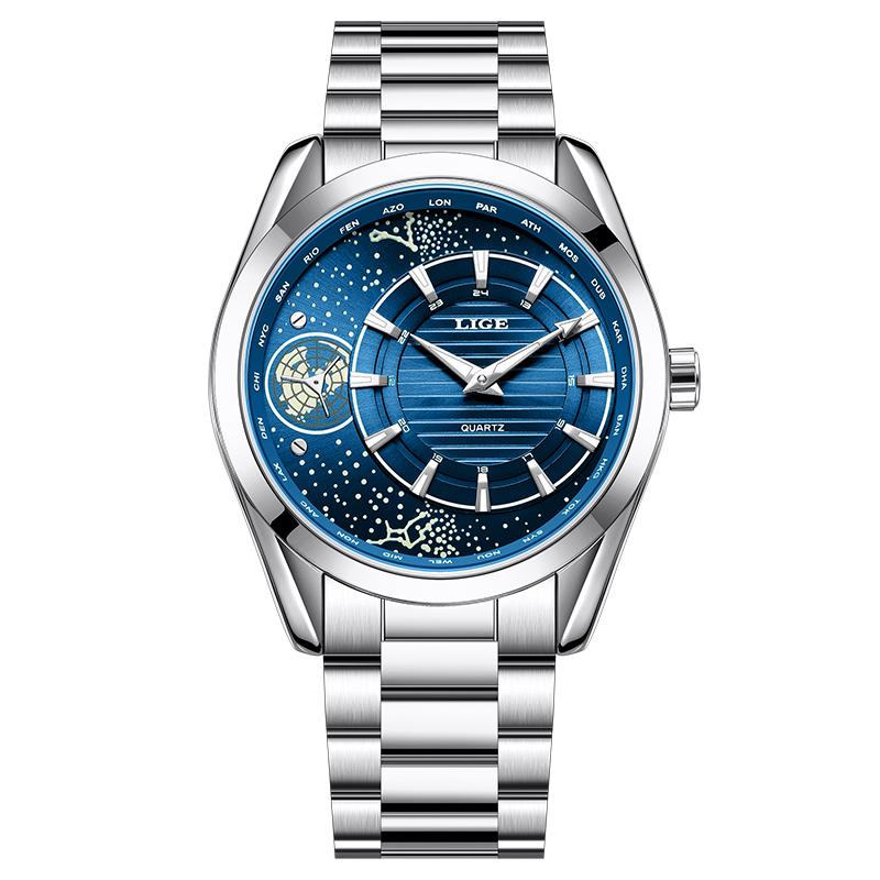 LIGE New Men s Luxury Watches Luminous Waterproof Week Date Men Wristwatch Stainless Steel Men s Quartz Watches Reloj Hombre