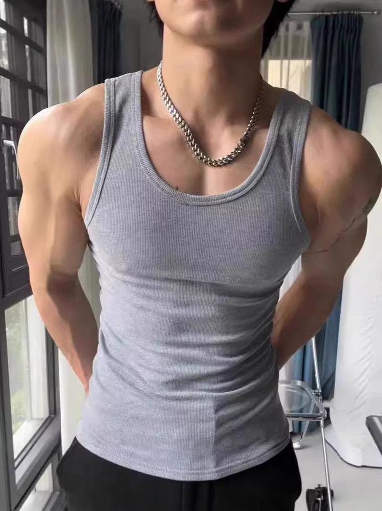 Canotta da Fitness da Uomo: Canotta traspirante in cotone a scollo basso elastica