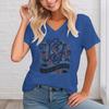 Retro Independence Day T-shirts Short Sleeve V-neck Tops USA Floral Retro Design Shirt USA 250th Anniversary T-shirt