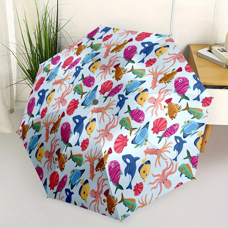 

Underwater Adventure: Vibrant Sea Life Fabric Print for Kids Room DecorUmbrella, Cute Umbrella with Cute Design, Portable 3-Fold Compact Umbrella for